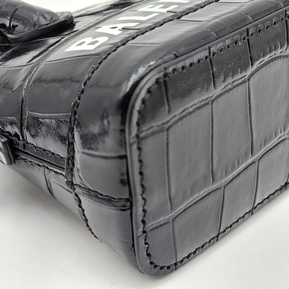 BALENCIAGA Black Calfskin Logo Crocodile Embossed Mini Ville Top Handle Bag XXS - Picture 14 of 16